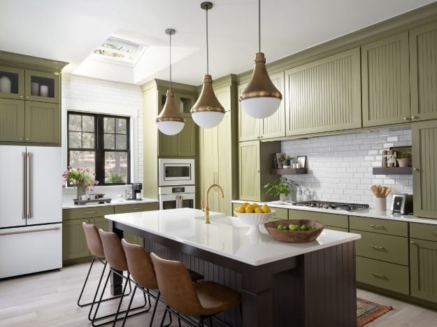 Kitchen skylight open white green brass