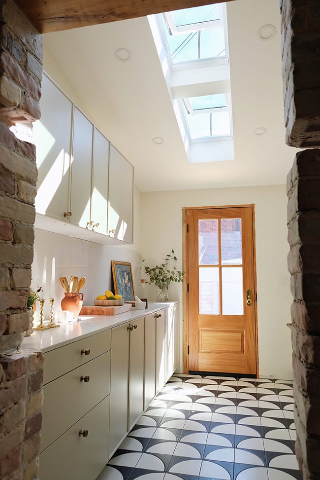 Small kitchen after skylights installed